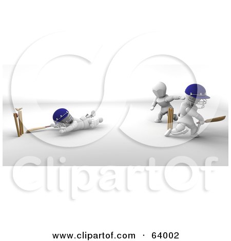 Royalty-Free (RF) Clipart Illustration of 3d White Characters Playing A Game Of Cricket - Version 3 by KJ Pargeter