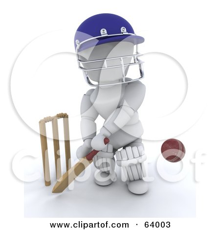 Royalty-Free (RF) Clipart Illustration of a 3d White Character Cricketer - Version 3 by KJ Pargeter