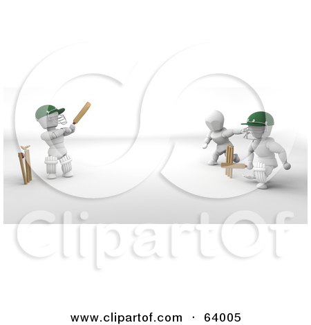 Royalty-Free (RF) Clipart Illustration of 3d White Characters Playing A Game Of Cricket - Version 1 by KJ Pargeter