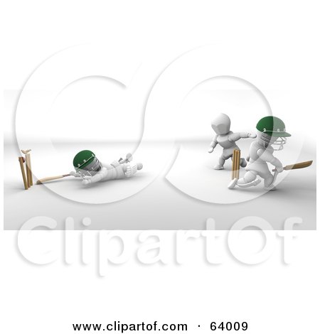 Royalty-Free (RF) Clipart Illustration of 3d White Characters Playing A Game Of Cricket - Version 4 by KJ Pargeter