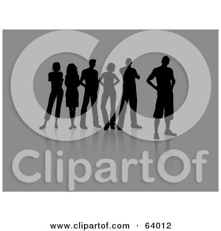Royalty-Free (RF) Clipart Illustration of a Group Of Silhouetted Adults Standing Against Gray by KJ Pargeter