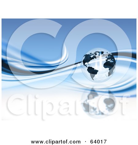 Royalty-Free (RF) Clipart Illustration of a Transparent Globe On A Blue Background With Swooshes by KJ Pargeter