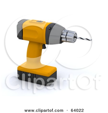 Royalty-Free (RF) Clipart Illustration of a 3d Yellow Power Drill by KJ Pargeter