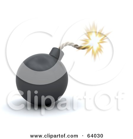 Royalty-Free (RF) Clipart Illustration of a 3d Bomb With A Sparking Fuse by KJ Pargeter