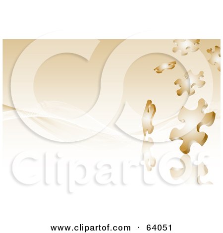 Royalty-Free (RF) Clipart Illustration of a Background Of Falling Shiny Brown Puzzle Pieces by KJ Pargeter
