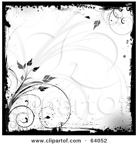 Royalty-Free (RF) Clipart Illustration of a Grunge Black Border Around A White Background With Black Vines by KJ Pargeter