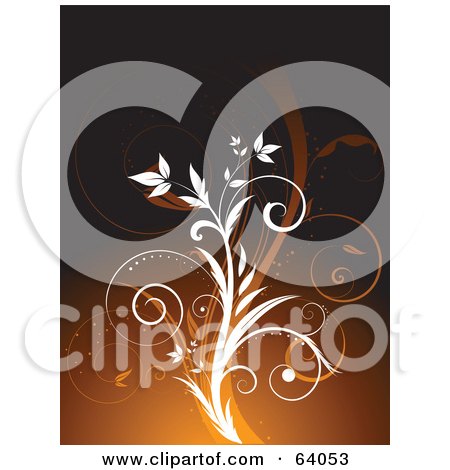 Royalty-Free (RF) Clipart Illustration of a White And Brown Floral Vine Background by KJ Pargeter