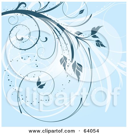 Royalty-Free (RF) Clipart Illustration of a Blue Floral Vine Swirl Background by KJ Pargeter