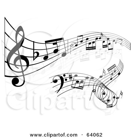 Royalty-Free (RF) Clipart Illustration of a Digital Collage Of Two Sheet Music Lines Waving Away And Twisting by KJ Pargeter