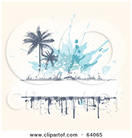 Royalty-Free (RF) Clipart Illustration of a Grungy White Text Box With Drips And Palm Trees by KJ Pargeter