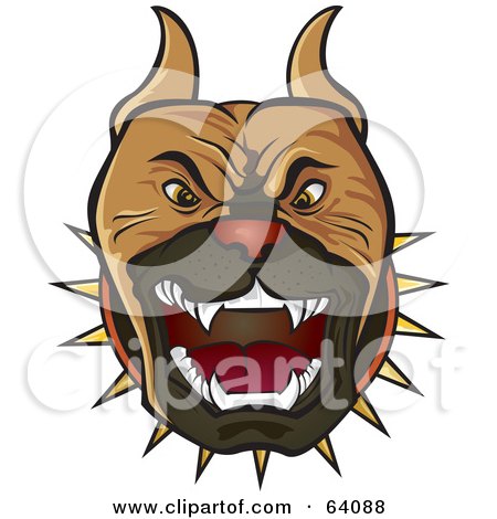 Royalty-Free (RF) Clipart Illustration of a Protective Pitbull Terrier Dog Wearing A Spiked Collar And Barking by Paulo Resende