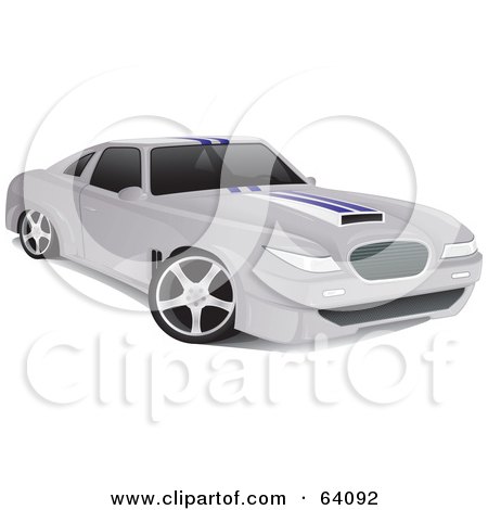 Royalty-Free (RF) Clipart Illustration of a Sleek Pearl White Muscle Car With White Racing Stripes And A Hood Scoop by Paulo Resende
