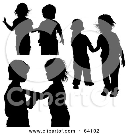 Royalty-Free (RF) Clipart Illustration of a Digital Collage Of Black Silhouetted Children Playing Together by dero