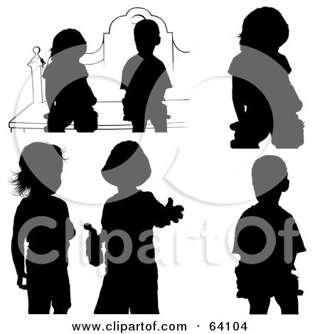 Royalty-Free (RF) Clipart Illustration of a Digital Collage Of Black Children Playing Silhouettes by dero