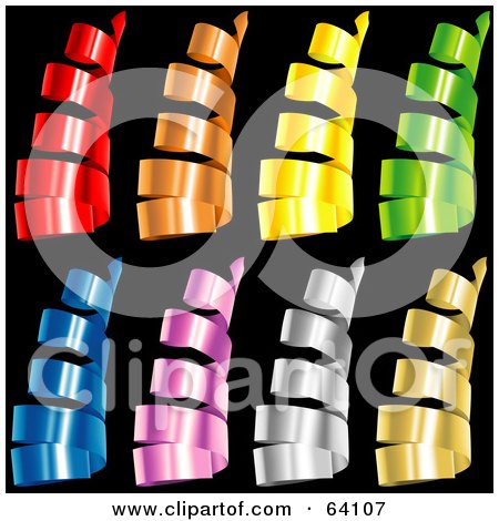 Royalty-Free (RF) Clipart Illustration of a Digital Collage Of Colorful Curly Confetti Strips On A Black Background - Version 2 by dero