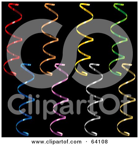 Royalty-Free (RF) Clipart Illustration of a Digital Collage Of Colorful Curly Confetti Strips On A Black Background - Version 3 by dero