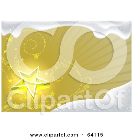 Royalty-Free (RF) Clipart Illustration of a Yellow Background With Stars And Glitter Vines, Bordered In Snow by dero