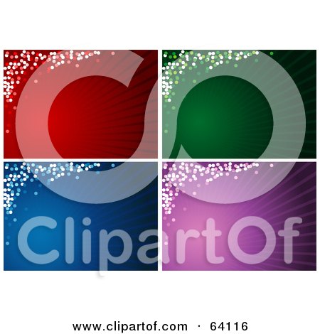 Royalty-Free (RF) Clipart Illustration of a Digital Collage Of Four Red, Green, Blue And Purple Christmas Burst Backgrounds by dero