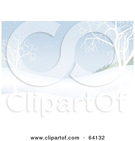 Royalty-Free (RF) Clipart Illustration of a Pastel Blue Background Of Snowy Hills And Bare Trees by dero