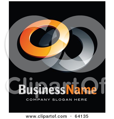 Royalty-Free (RF) Clipart Illustration of a Pre-Made Logo Of Two Orange And Chrome Rings, Above Space For A Business Name And Company Slogan On Black by beboy
