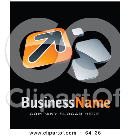 Royalty-Free (RF) Clipart Illustration of a Pre-Made Logo Of An Orange Arrow Plate, Above Space For A Business Name And Company Slogan On Black by beboy