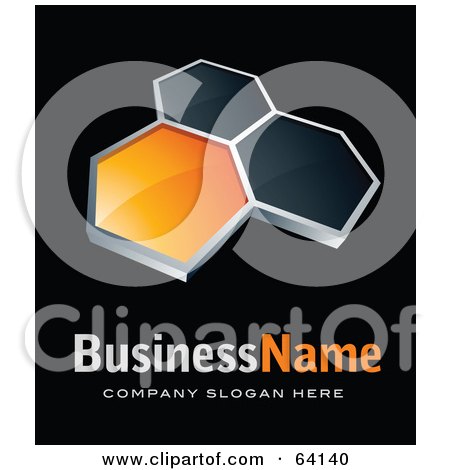 Royalty-Free (RF) Clipart Illustration of a Pre-Made Logo Of Orange And Black Hexagons, Above Space For A Business Name And Company Slogan On Black by beboy