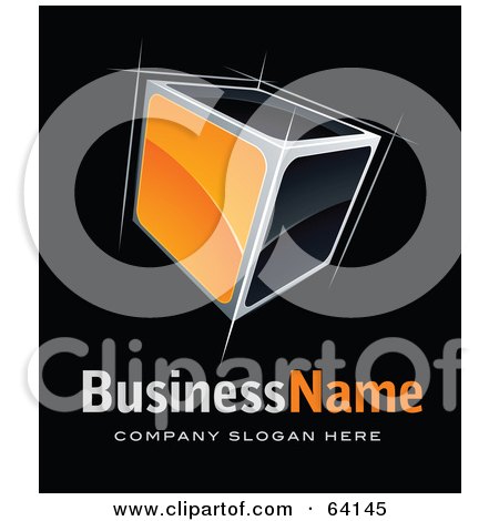 Royalty-Free (RF) Clipart Illustration of a Pre-Made Logo Of An Orange Sketched Cube, Above Space For A Business Name And Company Slogan On Black by beboy