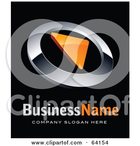 Royalty-Free (RF) Clipart Illustration of a Pre-Made Logo Of A Chrome And Orange Dial Pointing Right, Above Space For A Business Name And Company Slogan On Black by beboy