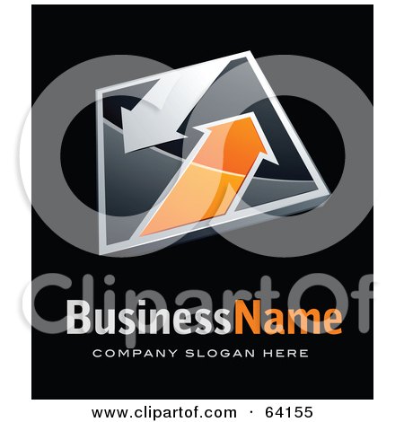 Royalty-Free (RF) Clipart Illustration of a Pre-Made Logo Of Orange And Gray Arrows, Above Space For A Business Name And Company Slogan On Black by beboy