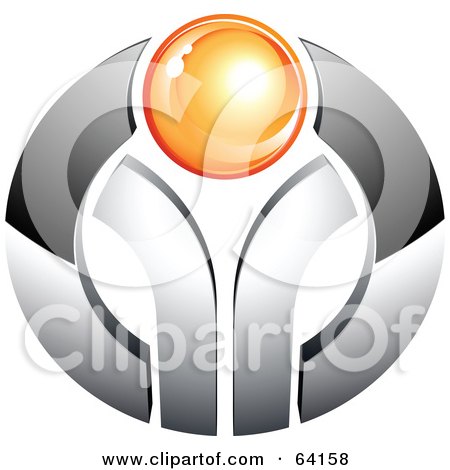 Royalty-Free (RF) Clipart Illustration of a Pre-Made Logo Of An Orange Orb On Chrome by beboy