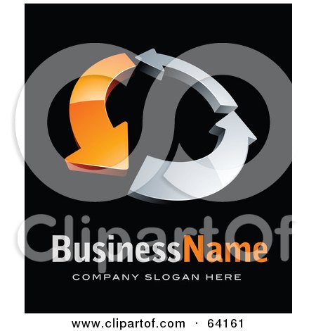 Royalty-Free (RF) Clipart Illustration of a Pre-Made Logo Of Chrome And Orange Circling Arrows, Above Space For A Business Name And Company Slogan On Black by beboy
