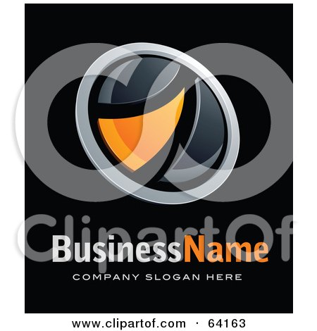 Royalty-Free (RF) Clipart Illustration of a Pre-Made Logo Of An Orange Round Swoosh Button, Above Space For A Business Name And Company Slogan On Black by beboy