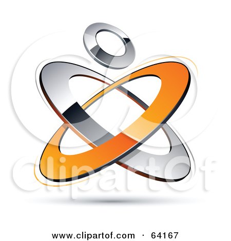Royalty-Free (RF) Clipart Illustration of a Pre-Made Logo Of A Circle Over Orange And Chrome Atom Rings by beboy