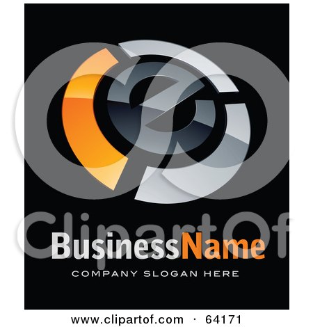 Royalty-Free (RF) Clipart Illustration of a Pre-Made Logo Of An Orange E, Above Space For A Business Name And Company Slogan On Black by beboy