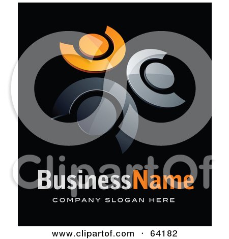 Royalty-Free (RF) Clipart Illustration of a Pre-Made Logo Of Orange And Chrome People In A Circle, Above Space For A Business Name And Company Slogan On Black by beboy