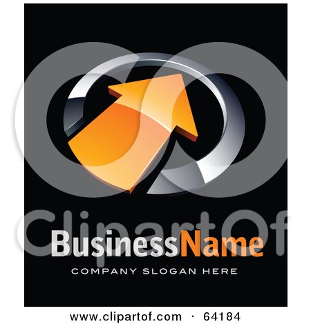 Royalty-Free (RF) Clipart Illustration of a Pre-Made Logo Of An Orange Pointing Arrow, Above Space For A Business Name And Company Slogan On Black by beboy