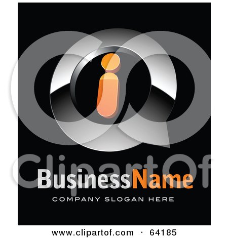 Royalty-Free (RF) Clipart Illustration of a Pre-Made Logo Of An Orange I Information, Above Space For A Business Name And Company Slogan On Black by beboy