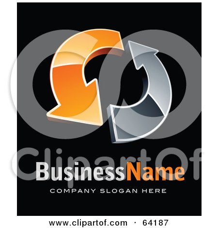 Royalty-Free (RF) Clipart Illustration of a Pre-Made Logo Of Orange Circling Arrows, Above Space For A Business Name And Company Slogan On Black by beboy