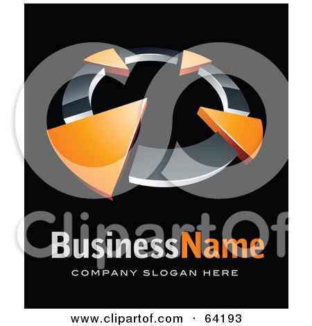 Royalty-Free (RF) Clipart Illustration of a Pre-Made Logo Of Orange Arrows On A Dial, Above Space For A Business Name And Company Slogan On Black by beboy