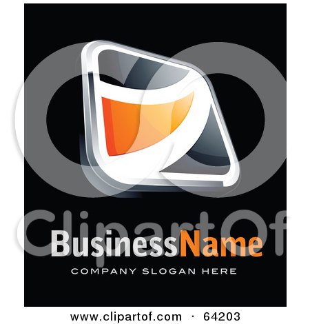 Royalty-Free (RF) Clipart Illustration of a Pre-Made Logo Of An Orange Square Swoosh Button, Above Space For A Business Name And Company Slogan On Black by beboy