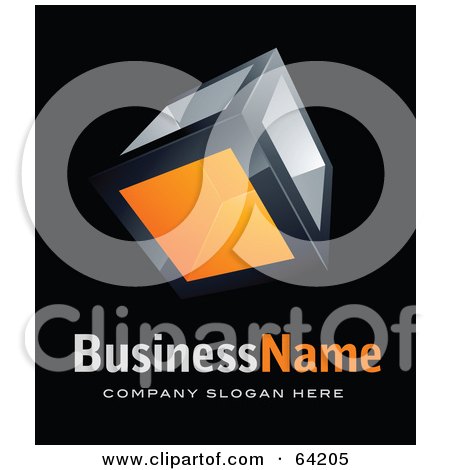 Royalty-Free (RF) Clipart Illustration of a Pre-Made Logo Of An Orange Cube, Above Space For A Business Name And Company Slogan On Black by beboy