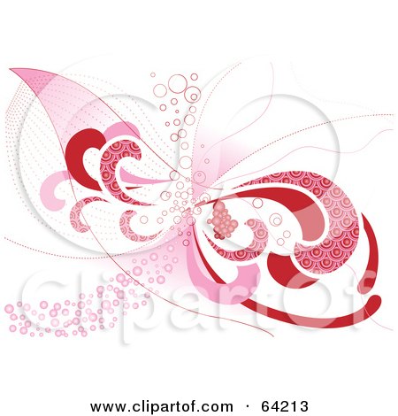Royalty-Free (RF) Clipart Illustration of a Abstract Background Of Pink And Red Bubbles, Waves And Swirls Over White by Eugene