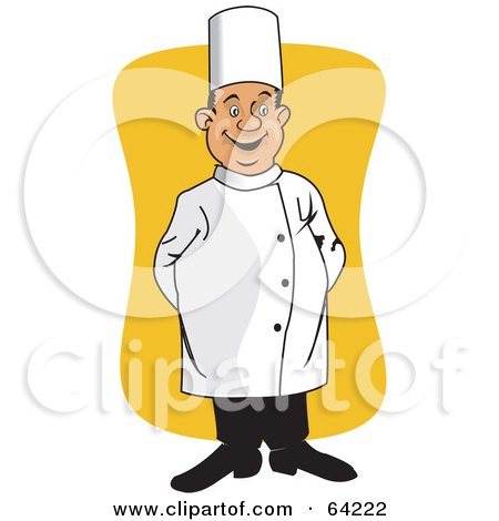Royalty-Free (RF) Clipart Illustration of a Happy Male Chef Standing With His Hands Behind His Back by David Rey