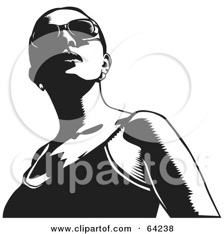 Royalty-Free (RF) Clipart Illustration of a Black And White Woman In A Tank Top And Shades, Looking Up by David Rey