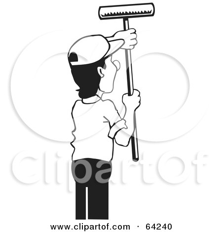Royalty-Free (RF) Clipart Illustration of a Black And White Male Painter Using A Roller Brush by David Rey