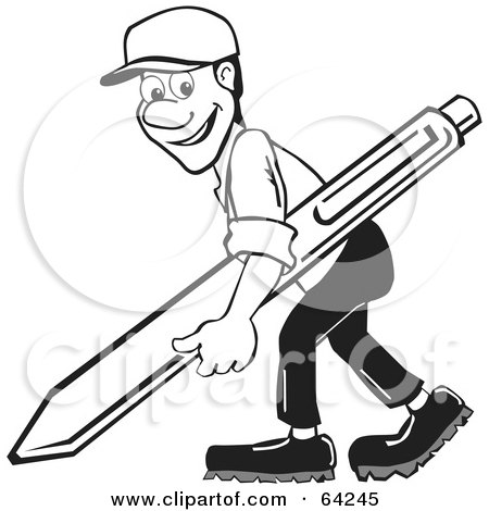 Royalty-Free (RF) Clipart Illustration of a Black And White Man Carrying A Giant Pen by David Rey