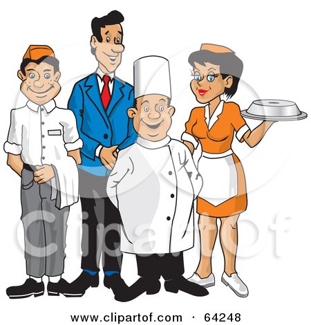 Royalty-Free (RF) Clipart Illustration of a Happy Wait Staff Of Men And Women by David Rey