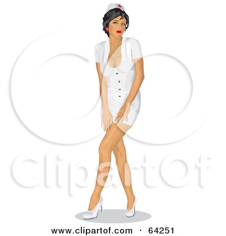 Royalty-Free (RF) Clipart Illustration of a Pinup Nurse In A Short White Dress by David Rey