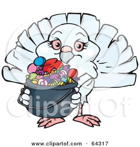 Royalty-Free (RF) Clipart Illustration of a Trick Or Treating Dove Holding A Pumpkin Basket Full Of Halloween Candy by Dennis Holmes Designs