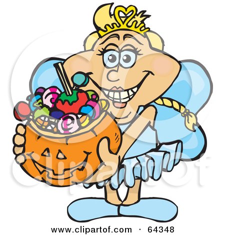 Royalty-Free (RF) Clipart Illustration of a Trick Or Treating Fairy Holding A Pumpkin Basket Full Of Halloween Candy by Dennis Holmes Designs